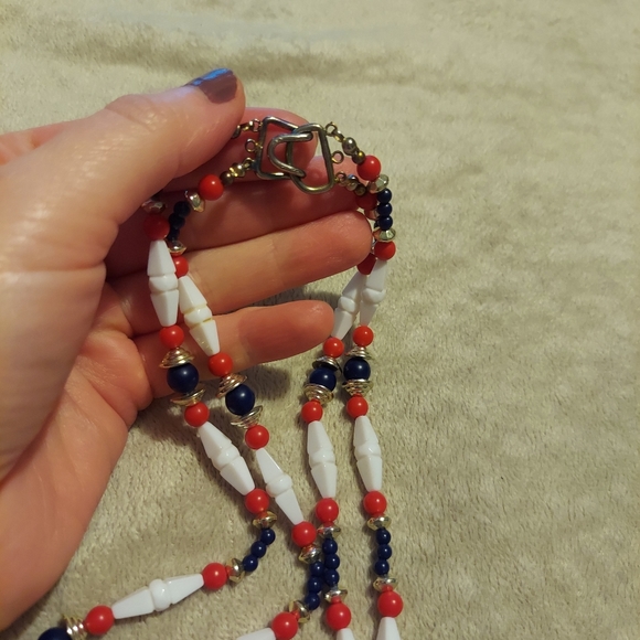 Vintage Red, White and Blue Multi-strand Necklace 🇺🇸 - Picture 2 of 4